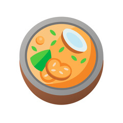 Top down illustration of soup ingredients in a bowl