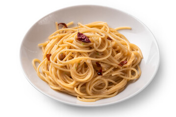 Spaghetti con aglio, olio e peperoncino, tipica ricetta semplice di pasta italiana 