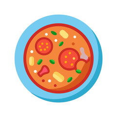 Flat design pepperoni pizza on a plate illustration