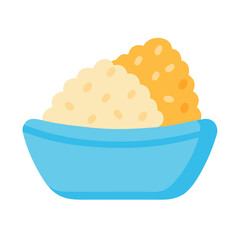 Stylized illustration of food in a blue bowl