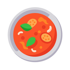 Flat vector illustration of delicious tomato soup bowl