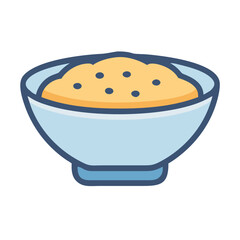 Cartoon bowl of yellow food with dark blue accents