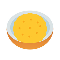 Polenta dish in a plate against white background