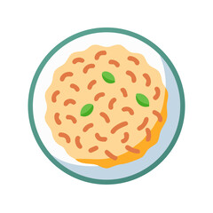 A bowl of yellow rice with scattered green herbs