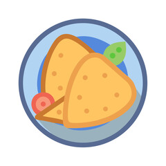Illustration of tortilla chips with salsa on blue plate