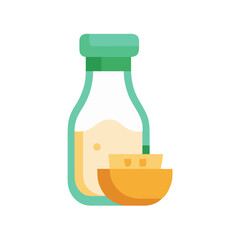 Minimalist graphic of milk bottle and bowl filled butter