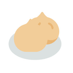 Single steamed bun illustration on plate over black backdrop