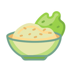 Creamy rice porridge with leaf in a bowl illustration