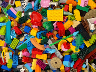 Naklejka premium Colorful assortment of plastic building blocks