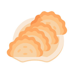 Stylized dumplings on plate flat illustration on white backdrop