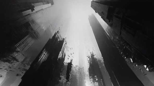 Futuristic dark cityscape with abstract monolith structures