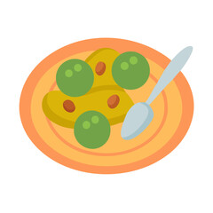 Simple illustration of a plate of dumplings and spoon