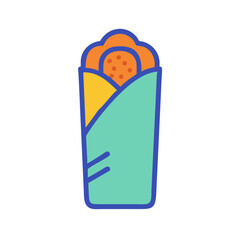 Colorful cartoon flat illustration of a delicious wrap snack