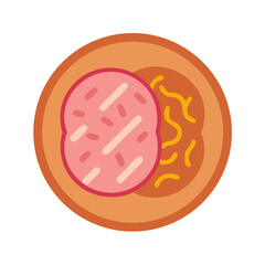 Cartoon sausage and spaghetti on an orange plate illustration