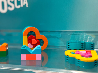 Naklejka premium Colorful heart-shaped LEGO models