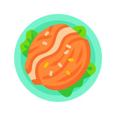 Salmon sashimi with lettuce on a plate illustration