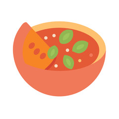 Stylized tomato soup with basil and cheese illustration