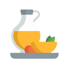 Olive oil and salad preparation vector graphic illustration