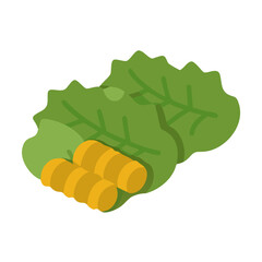 Minimalist vegetables illustration: lettuce leaves and yam roots