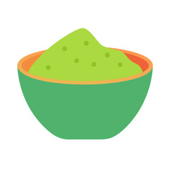 Flat green powder in bowl against solid white background