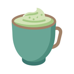 Mint latte in a blue cup with green foam