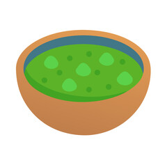 Stylized bowl of green soup on a white background