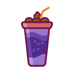Stylized purple soda cup with topping and straw illustration