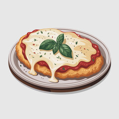A crispy breaded chicken dish topped with melted cheese and garnished with herbs, served on a plate, symbolizing a delectable culinary experience.