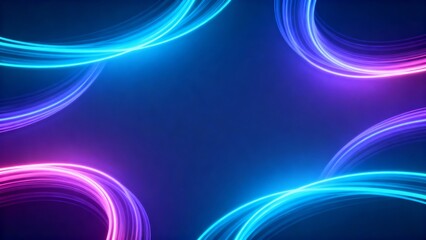 Abstract Neon Light Waves Background with Smooth Flowing Lines in Blue and Purple