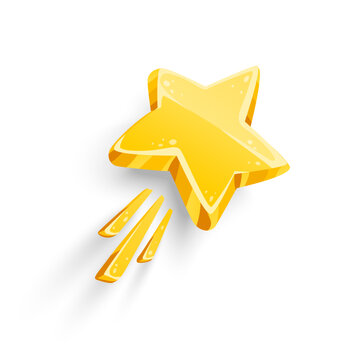 Yellow twincle star flying in the night sky icon, Cartoon style night sky weather forecast symbol graphic element. Vector 3D Illustration Isolated.