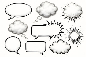 Fototapeta premium Communication Bubbles: A variety of speech bubbles and thought bubbles provide versatile options for graphic design and conveying ideas. Emphasizing different communication styles