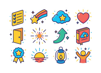 Dream Icon Collection. Dreams coming true. Colorful isometric ve
