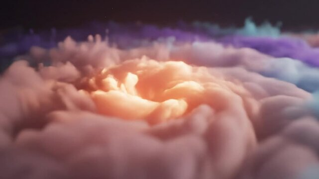 Colorful cloud formations morph and swirl in ethereal abstract animation loop with mesmerizing