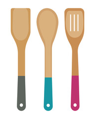 Wooden kitchen spatula set illustration with colorful handles