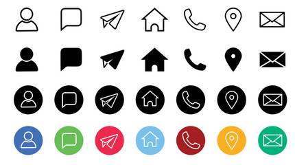 Minimalist Interface Vector icon set. Phone receiver, home, location pin, clean contact vector illustration. Navigation and scheduling symbol. Call and visit Icon
