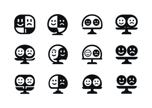 Emotional Icons Grid. Emotional Check-ins. Icon set. Set Logo of