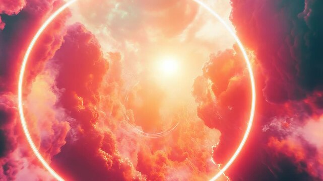 Divine light emerging through spiritual red clouds