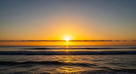 Obraz premium Glimmering horizon, vibrant sunrise reflecting on the ocean's surface