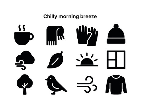 Chilly Morning Icons. Chilly Morning Breeze. Solid icon set of c