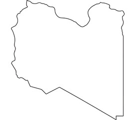 Libya country outline map black and white design on transparent background silhouette