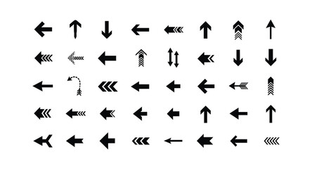 A collection of 36 black arrows on a white background