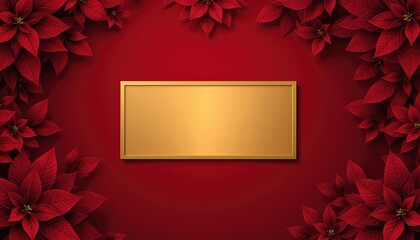 Elegant red poinsettias frame a gold panel, perfect for seasonal greetings, invitations, and celebratory announcements