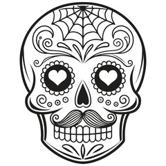 Black and White Calavera Design Ornamental Day of the Dead Skull