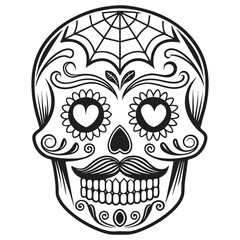 Elegant Día de Muertos Decoration Detailed Sugar Skull Illustration