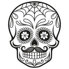 Black and White Calavera Design Ornamental Day of the Dead Skull