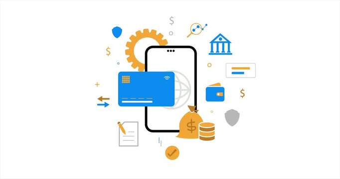 Digital payment and online banking system with smartphone animation