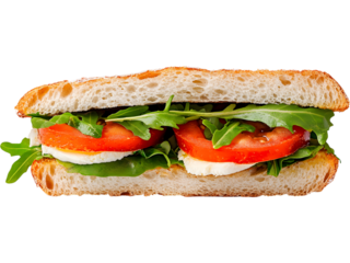 A warm grilled sandwich filled with fresh lettuce, tomato, and greens, ideal for healthy food promotions and café menus...Tags: