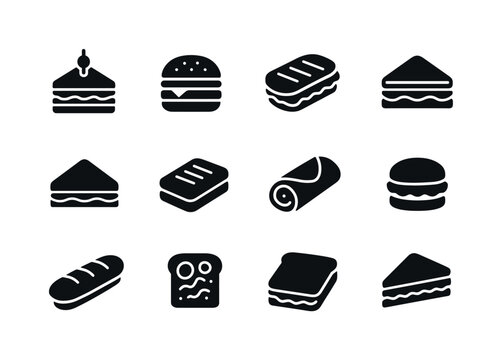 Sandwich Icons Grid. Sandwiches. Solid icon set of Sandwiches: c