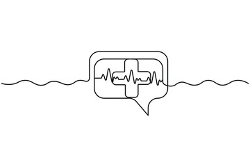 Healthcare heart with ecg wave continuous one line minimalist vector
