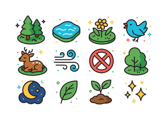 Fototapeta premium Quiet Habitat Icons. quiet habitats. Colorful isometric vector i